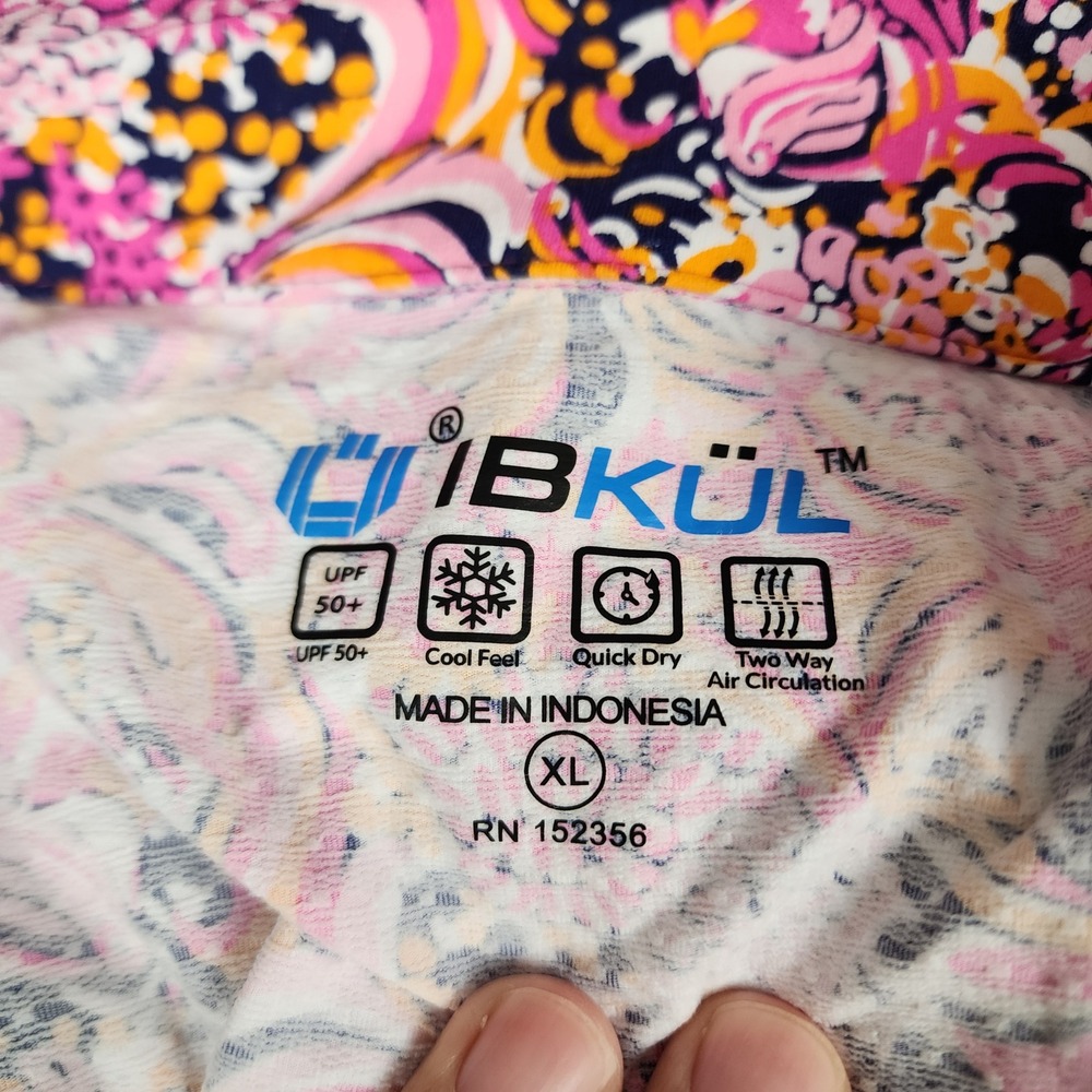 IBKUL Marissa Long Sleeve Zip Mock Neck Top Hot Pink Orange Peel XL UPF 50+ - Picture 7 of 9